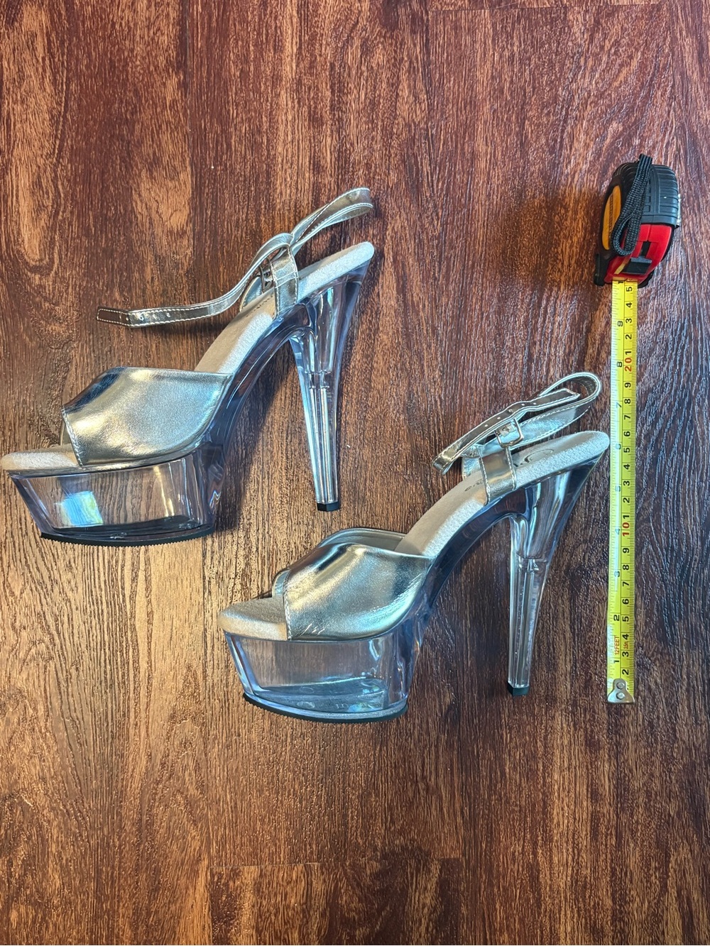 Pleasers Silver and Clear 6” Platform High Heel Sandals for Women